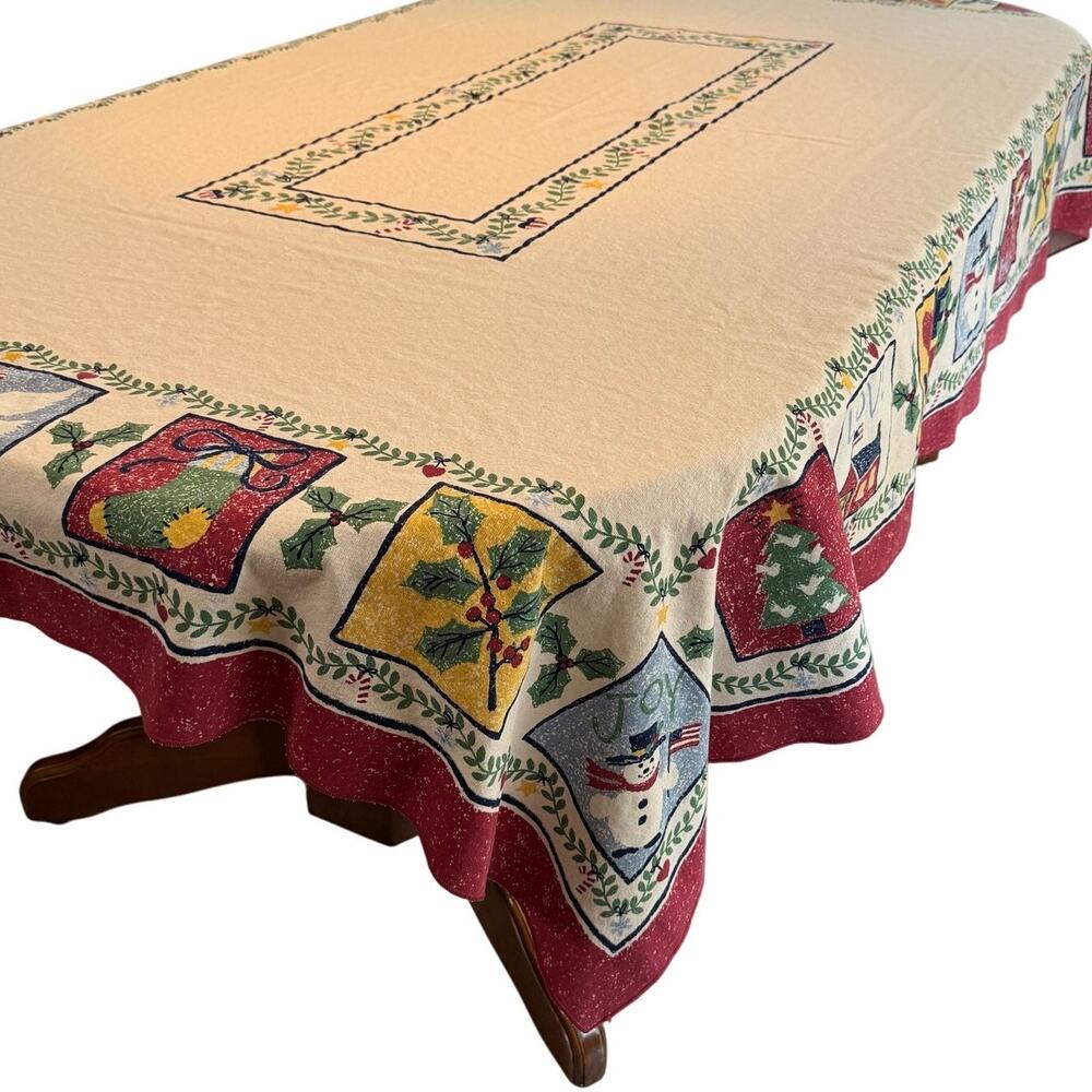 Karsten TerriSol Country American Flag Christmas Tablecloth 100% Cotton 60x82"